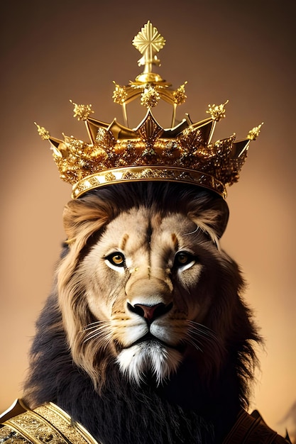 A lion with a crown on his head