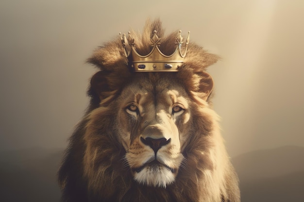 A lion with a crown on his head