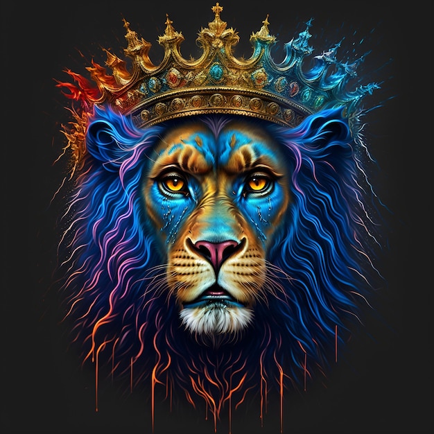 A lion with a crown on his head