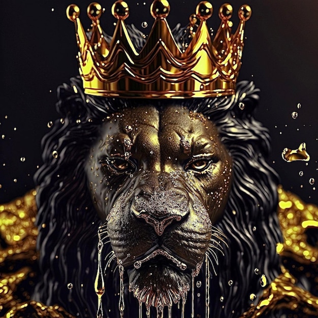 A lion with a crown on it and a gold crown on it.