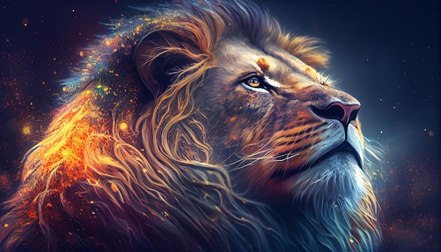 A lion with a fire effect