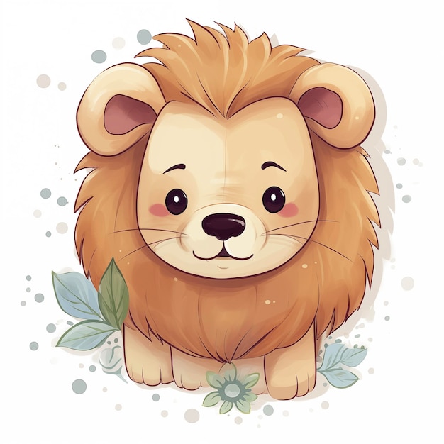 Lion with flowers on white background