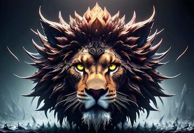 A lion with a golden mane and glowing eyes