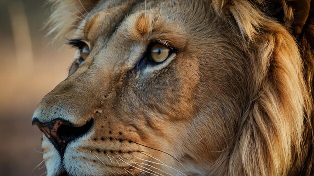 a lion with a green eye and a brown eye