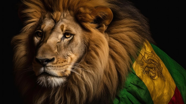 Лев в зелено-желтой рубашке с надписью «Бразилия».