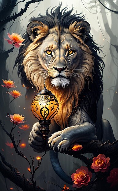 A lion with a lamp in his hand