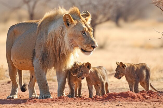 a lion with a lion cub standing next to it