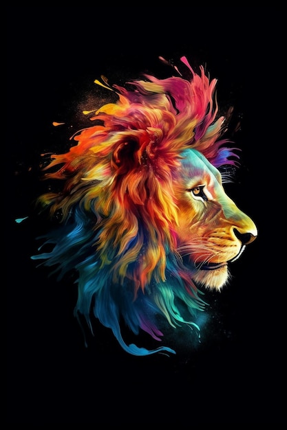 その上に色彩の毛皮をつけたライオン