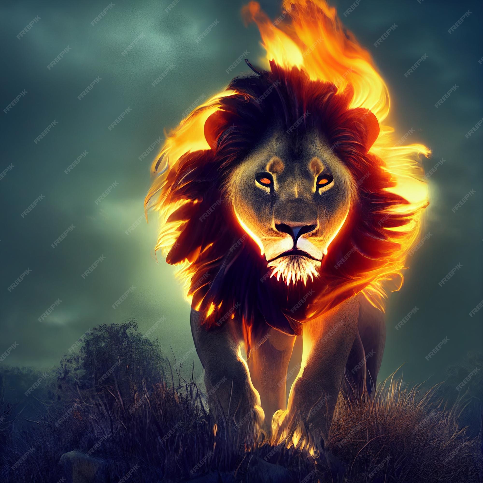 Premium Photo | Lion with mane made of fire creative illustration Premium Photo | Lion with mane made of fire creative illustration