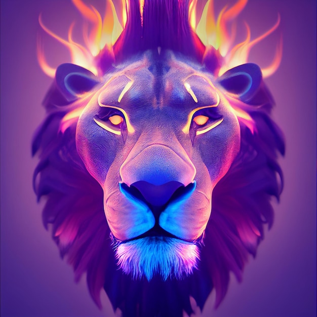 Lion with mane made of fire creative illustration