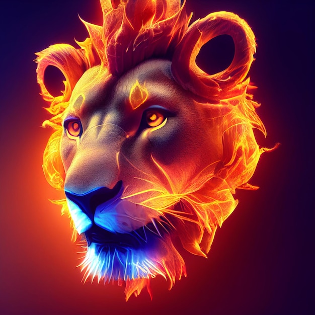 Lion with mane made of fire creative illustration