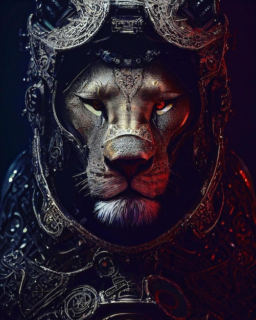 A lion with a mask and a mask on it