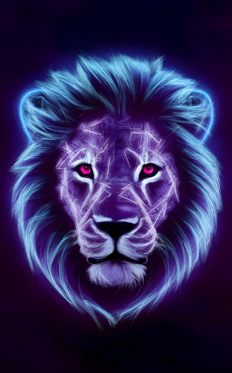 Photo a lion with neon effect