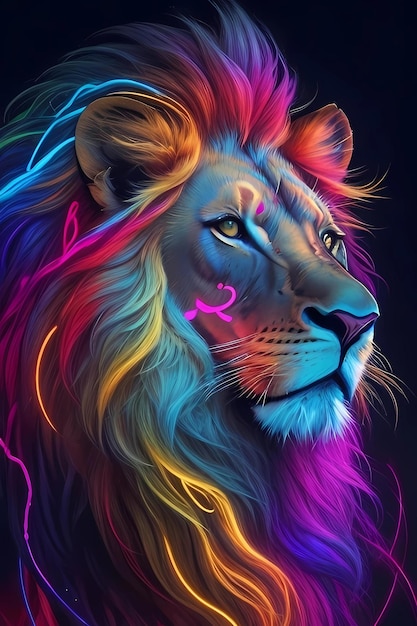 lion with neon paint