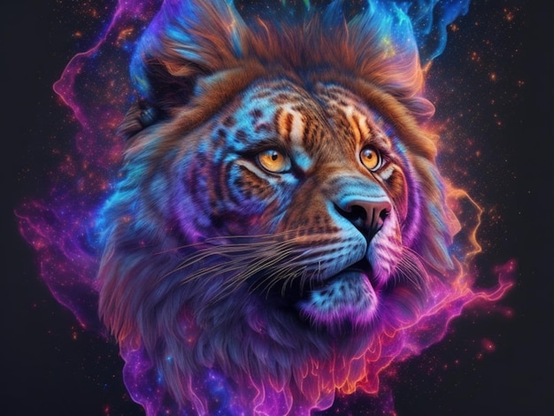 A lion with a rainbow portrait generative ai