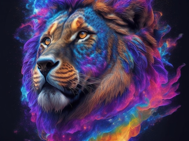 A lion with a rainbow portrait generative ai