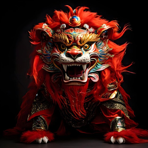 A lion with a red hair and black background