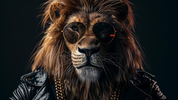 Lion with sunglasses and leather jacket