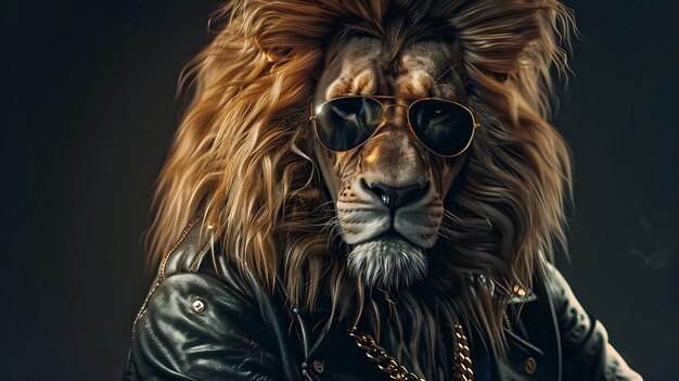 Lion with sunglasses and leather jacket