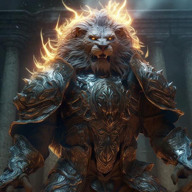 Premium AI Image  A lion with a sword and a shield on his chest