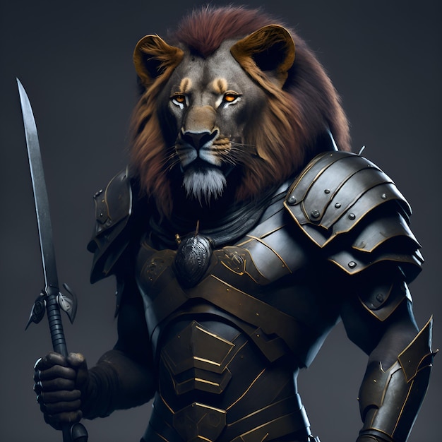 A lion with a sword in his hand