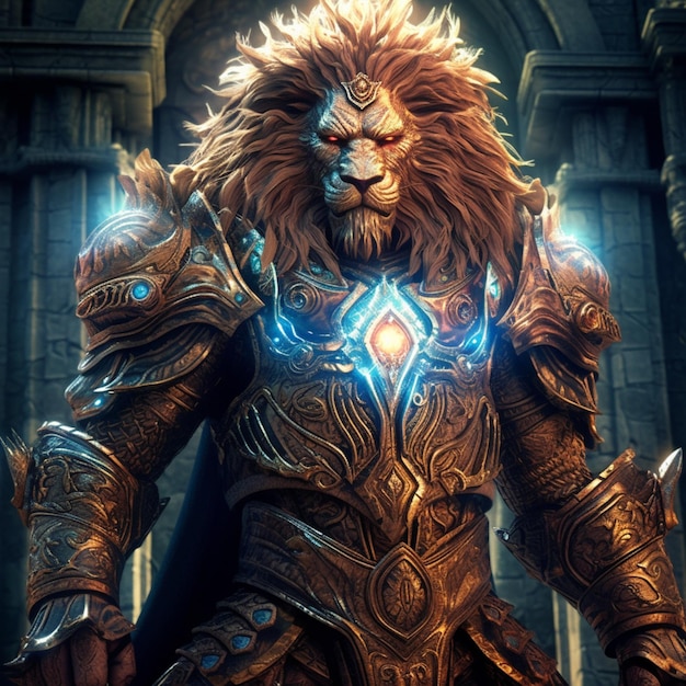 Premium AI Image  A lion with a sword and a shield on his chest