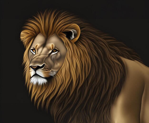 A lion with a white mane and a black background