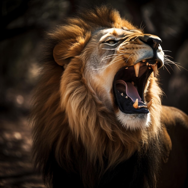 A lion with a white mane and a black background