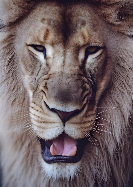 A lion with a white mane and a black nose