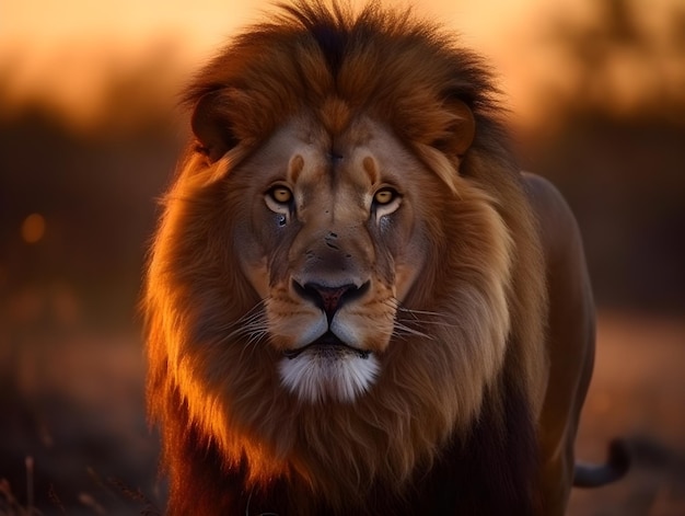 A lion with a white mane and blue eyes walks towards the camera.