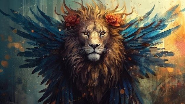 A lion with wings that says'wings'on itgenerative ai