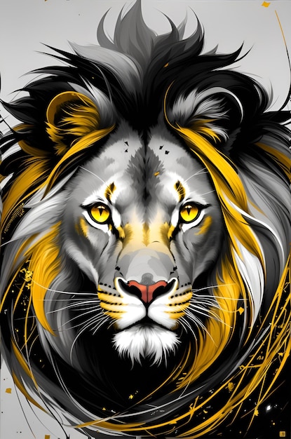 A lion with a yellow mane and a black and white mane