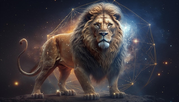 A lion zodiac sign on space background Generative AI