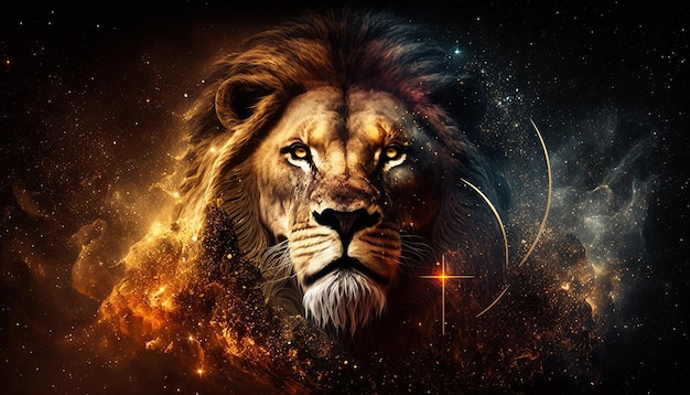 A lion zodiac sign on space background Generative AI