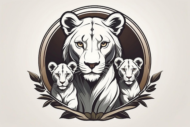 Photo lioness and cubs logo template family and protection