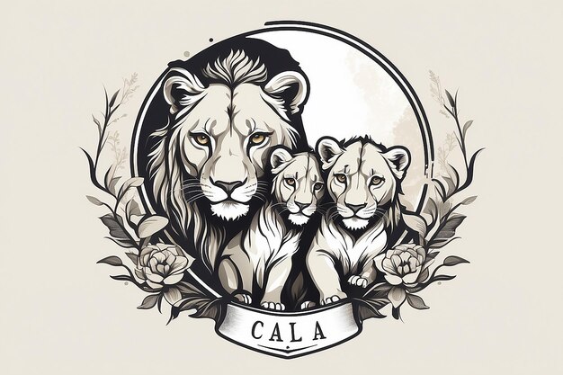 Photo lioness and cubs logo template family and protection