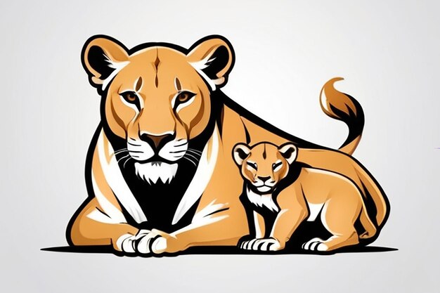 Photo lioness and cubs logo template family and protection