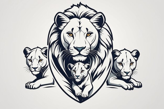 雌ライオンと幼虫のロゴテンプレート 家族と保護