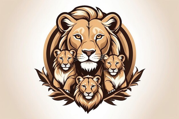 Photo lioness and cubs logo template family and protection