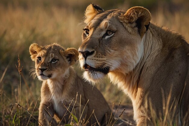 Lioness and cubs seeking shelter