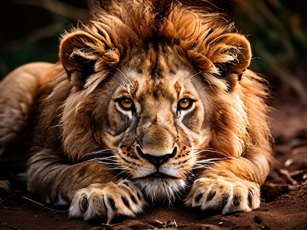 背中にライオンを背負って地面に横たわっている雌ライオン