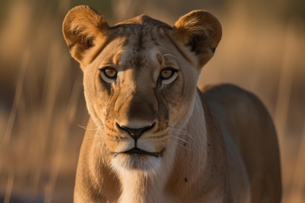 Lioness standing still looking at the camera