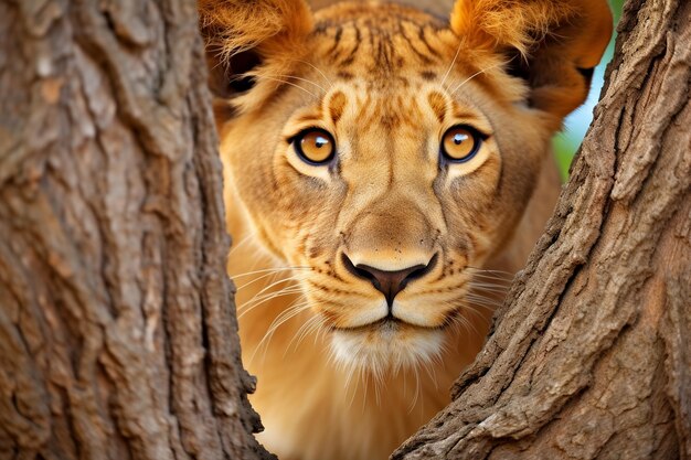 Foto eleganza furtiva della leonessa in ogni gambo