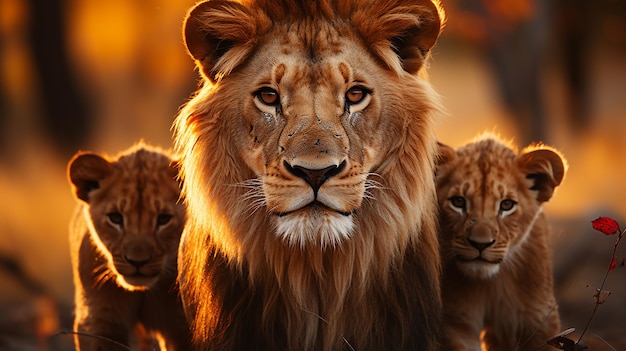 A lioness with her cubs on the back