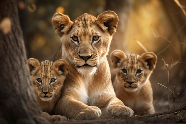 Lioness with lion cubs Generative AI