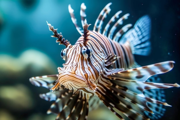 Foto primo piano dei pesci leone nelle profondità del mare blumondo sottomarino