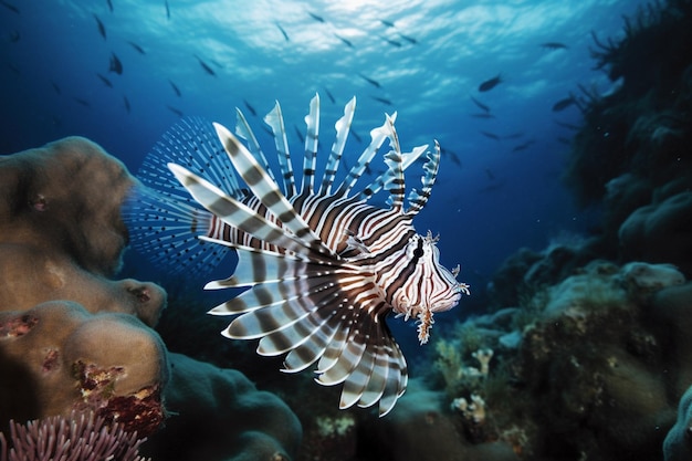 A lionfish is swimming in the ocean.