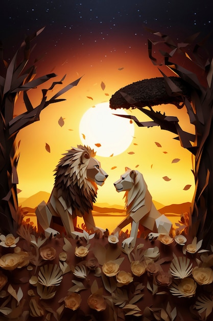 Lions couple in nature