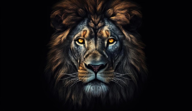 a lions head on a black background