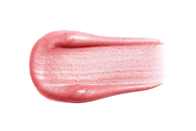 Photo lip gloss smear isolated on white smudged makeup product sample